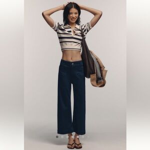 Anthropologie The Colette Denim Cropped High-Rise Wide-Leg Jeans by Maeve Dark